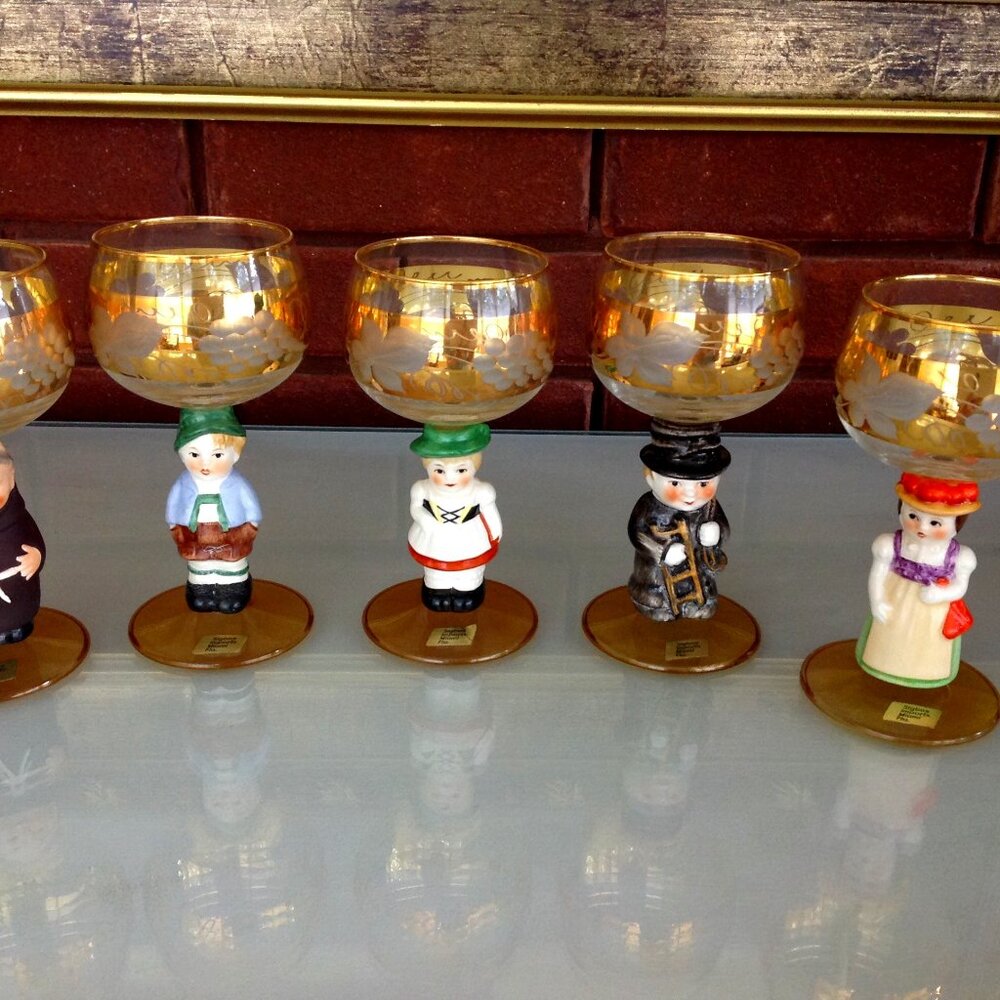 Vintage 1960's Set of 5 Goebel Hummel Cordial Wine Glasses